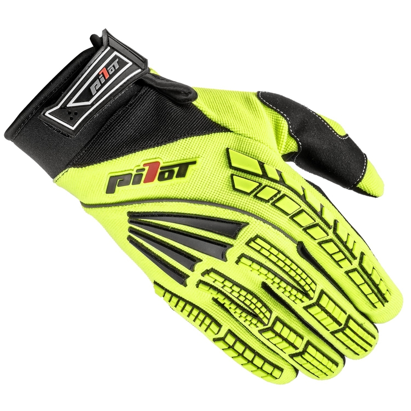 Manusi motocross copii Pilot Pioneer galben fluo-negru-rosu