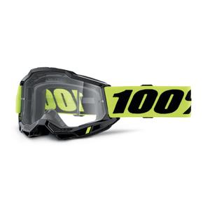 Ochelari de motocross 100% ACCURI 2 OTG negru-galben fluo (plexiglas transparent)