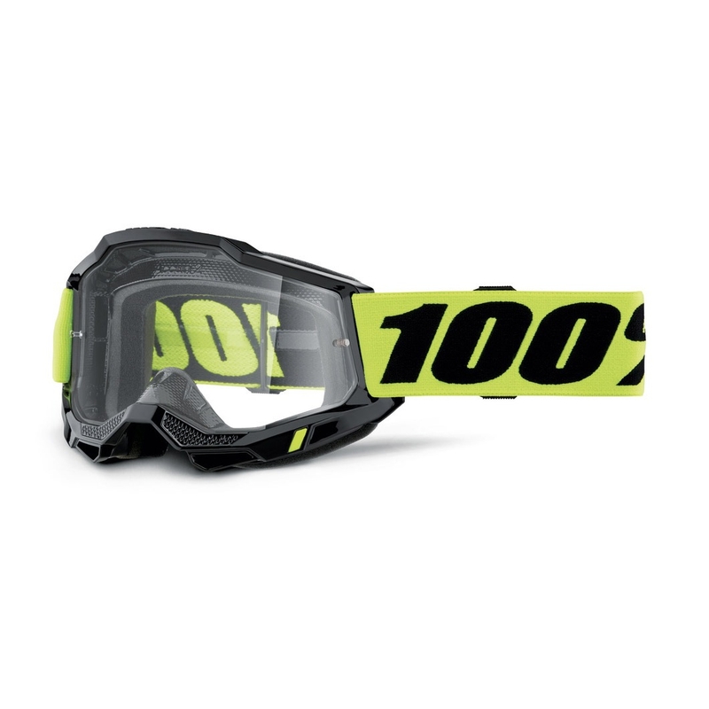 Ochelari de motocross 100% ACCURI 2 OTG negru-galben fluo (plexiglas transparent)