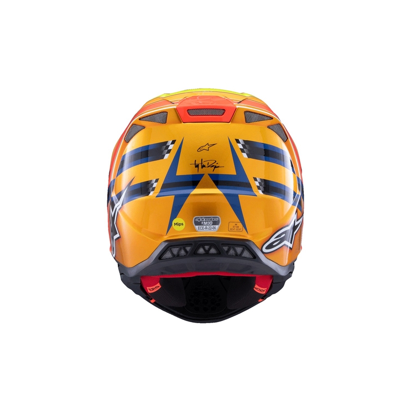 Casca motocross Alpinestars Supertech S-M10 edition TROY LEE DESIGNS albastru perlat-portocaliu fluor-galben-rosu