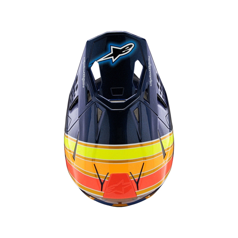 Casca motocross Alpinestars Supertech S-M10 edition TROY LEE DESIGNS albastru perlat-portocaliu fluor-galben-rosu