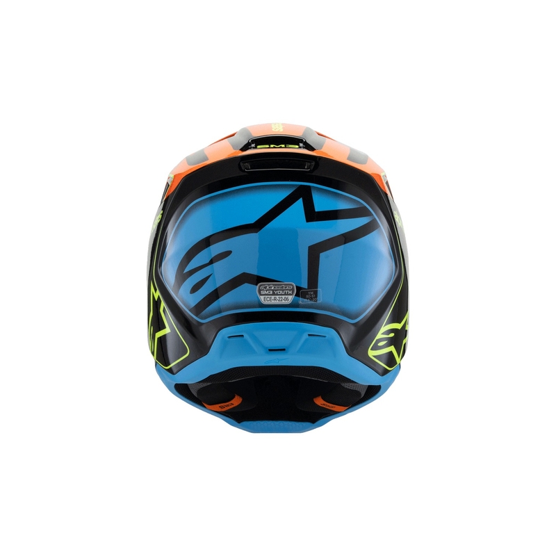 Cască motocross Alpinestars S-M3 FRAY pentru copii, negru-portocaliu fluo-galben fluo-turcoaz