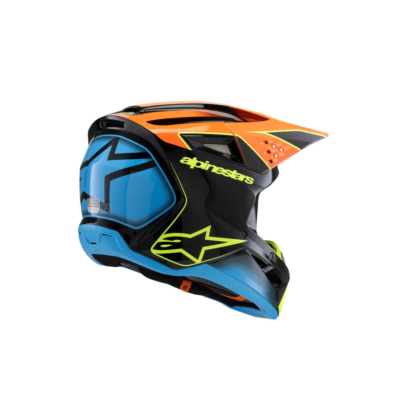 Cască motocross Alpinestars S-M3 FRAY pentru copii, negru-portocaliu fluo-galben fluo-turcoaz