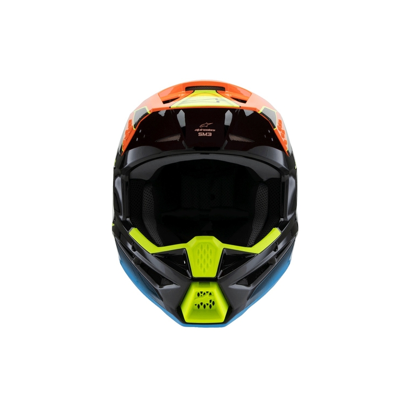 Cască motocross Alpinestars S-M3 FRAY pentru copii, negru-portocaliu fluo-galben fluo-turcoaz