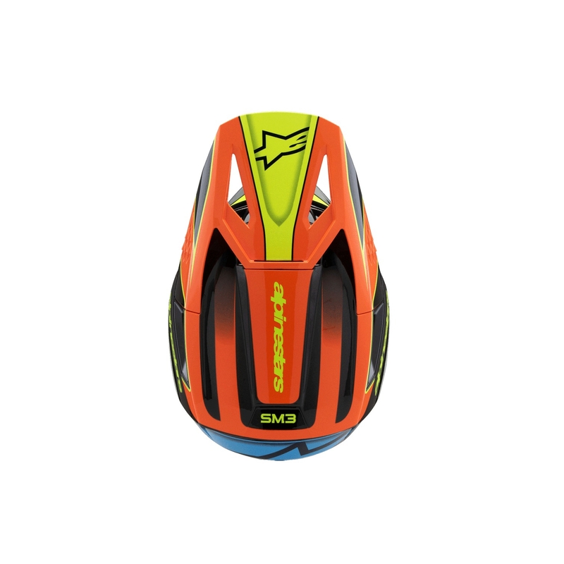 Cască motocross Alpinestars S-M3 FRAY pentru copii, negru-portocaliu fluo-galben fluo-turcoaz