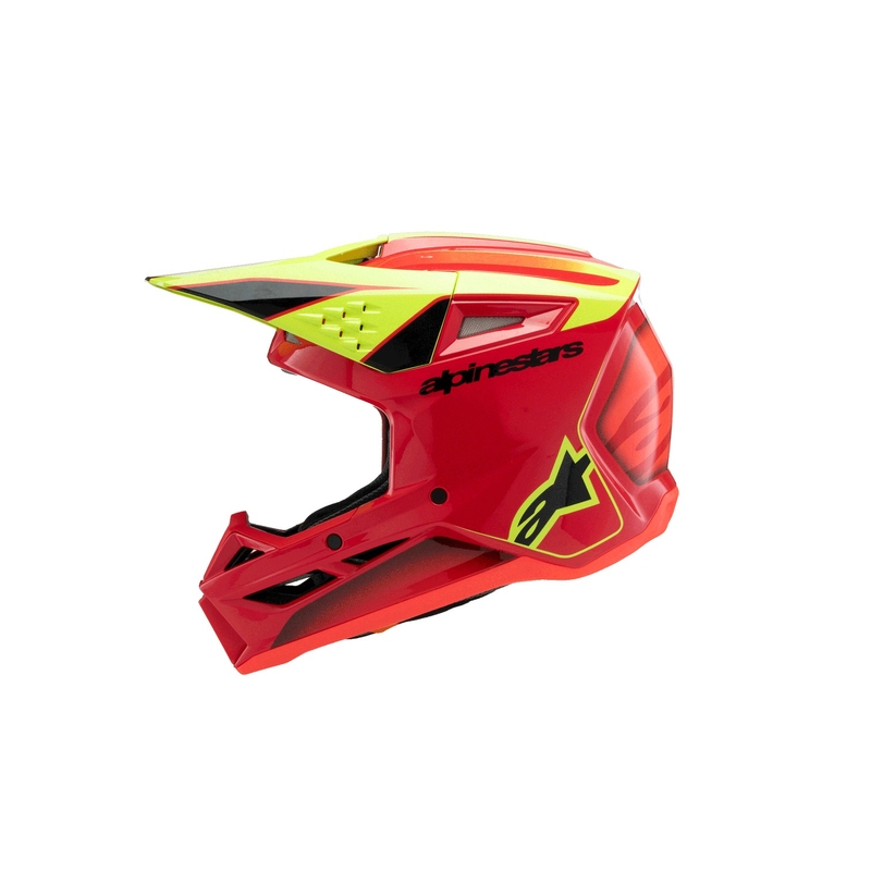 Cască motocross Alpinestars S-M3 FRAY pentru copii, roșu-fluo, galben-negru