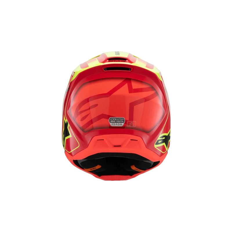 Cască motocross Alpinestars S-M3 FRAY pentru copii, roșu-fluo, galben-negru