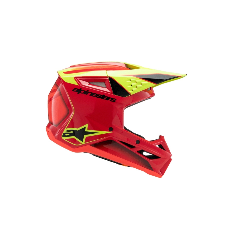 Cască motocross Alpinestars S-M3 FRAY pentru copii, roșu-fluo, galben-negru