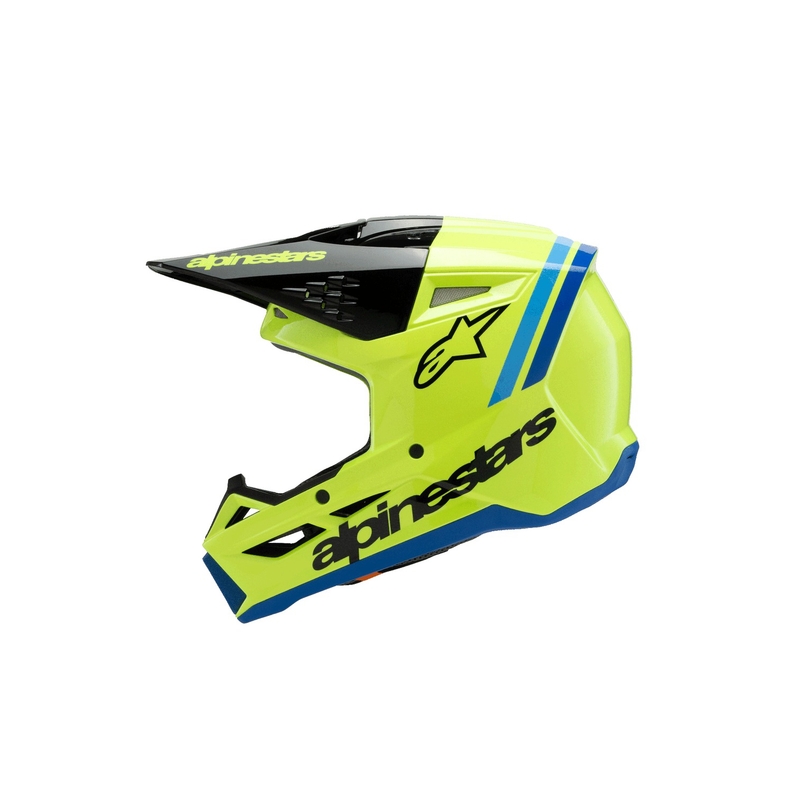 Cască motocross Alpinestars S-M3 RADIUM pentru copii, galben fluo-negru-albastru