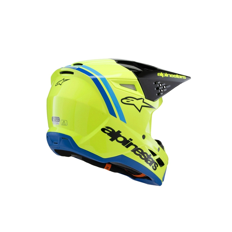 Cască motocross Alpinestars S-M3 RADIUM pentru copii, galben fluo-negru-albastru