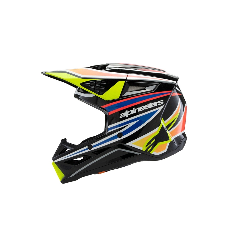 Cască motocross Alpinestars S-M3 WURX pentru copii, negru-galben fluo-albastru-roșu