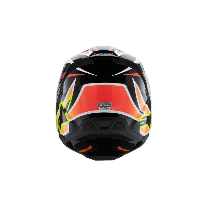 Cască motocross Alpinestars S-M3 WURX pentru copii, negru-galben fluo-albastru-roșu