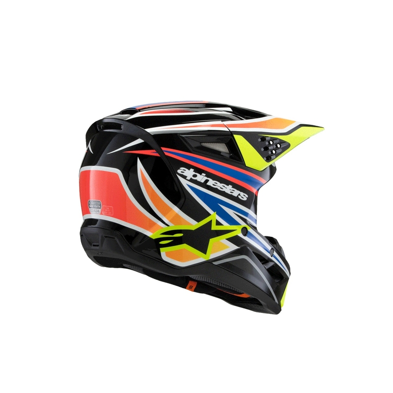 Cască motocross Alpinestars S-M3 WURX pentru copii, negru-galben fluo-albastru-roșu