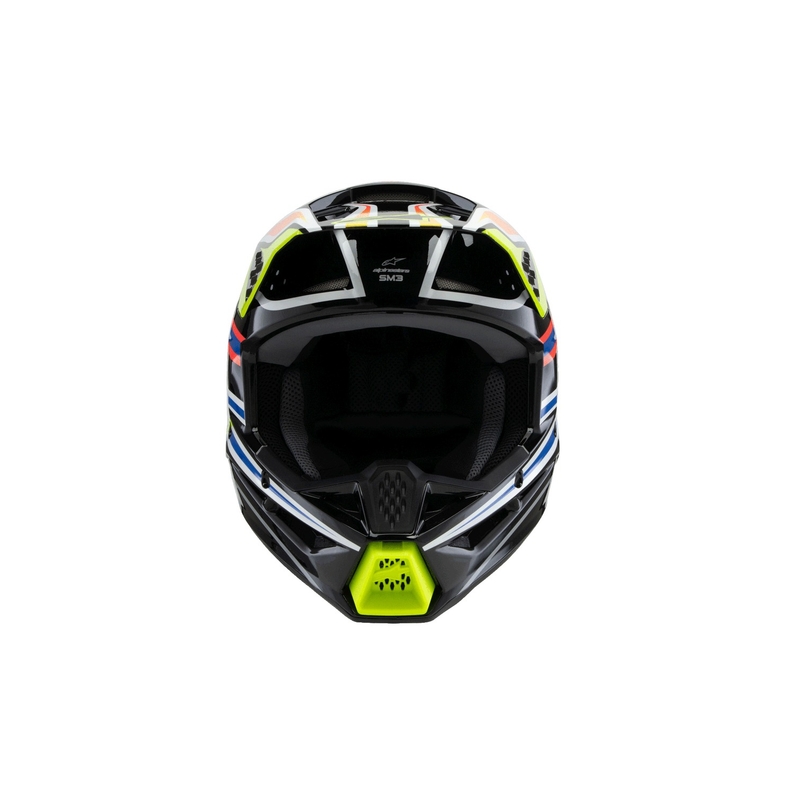 Cască motocross Alpinestars S-M3 WURX pentru copii, negru-galben fluo-albastru-roșu