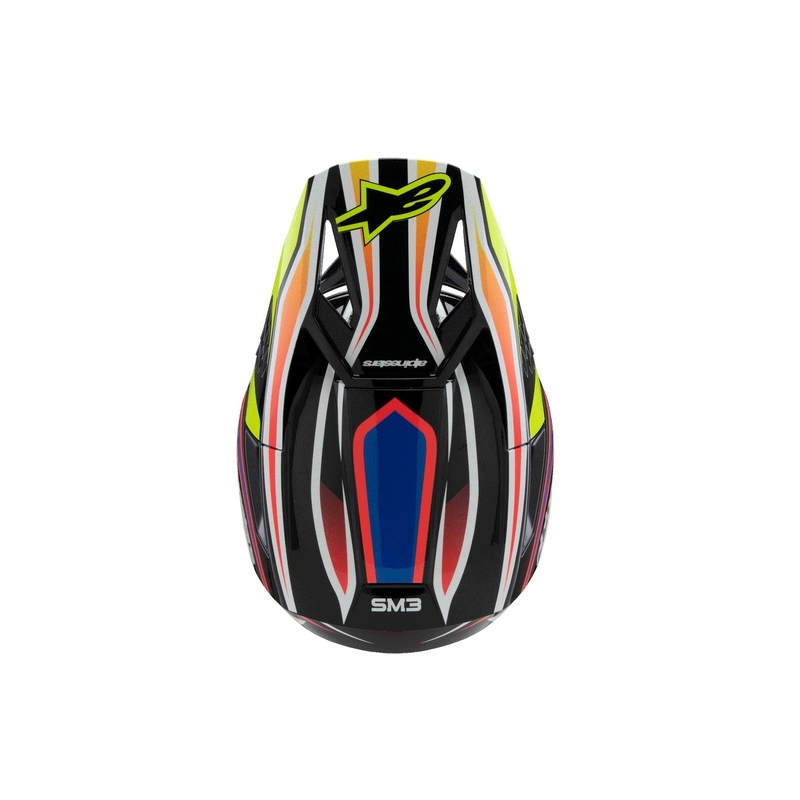 Cască motocross Alpinestars S-M3 WURX pentru copii, negru-galben fluo-albastru-roșu