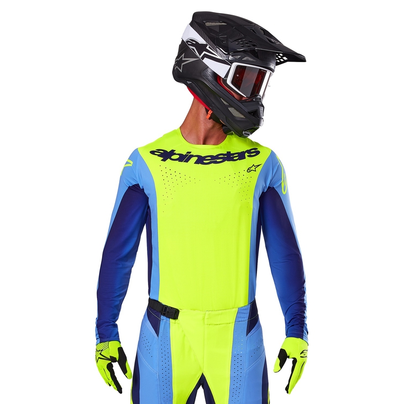 Tricou motocross Alpinestars Techstar Melt galben-albastru fluo