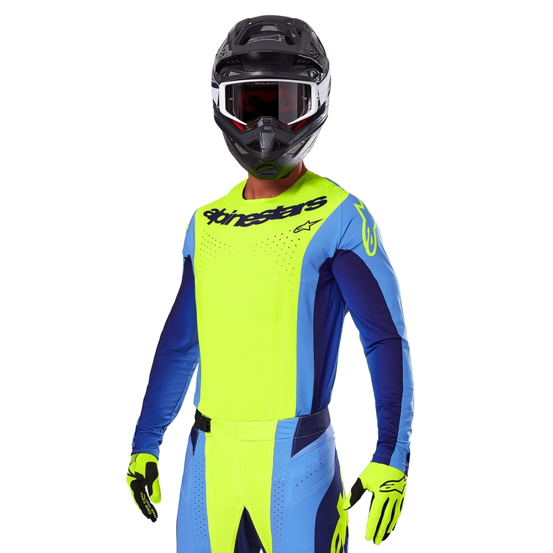 Tricou motocross Alpinestars Techstar Melt galben-albastru fluo