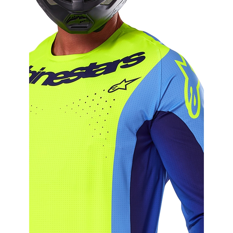 Tricou motocross Alpinestars Techstar Melt galben-albastru fluo