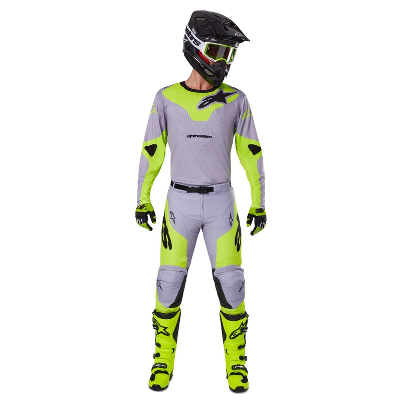 Tricou motocross Alpinestars Racer Veil gri-galben fluo