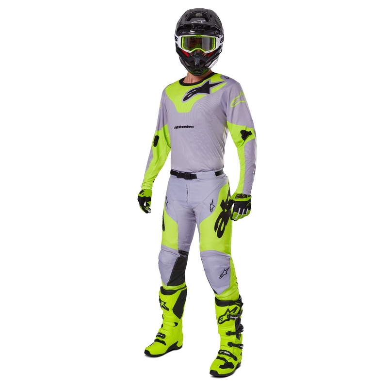 Tricou motocross Alpinestars Racer Veil gri-galben fluo