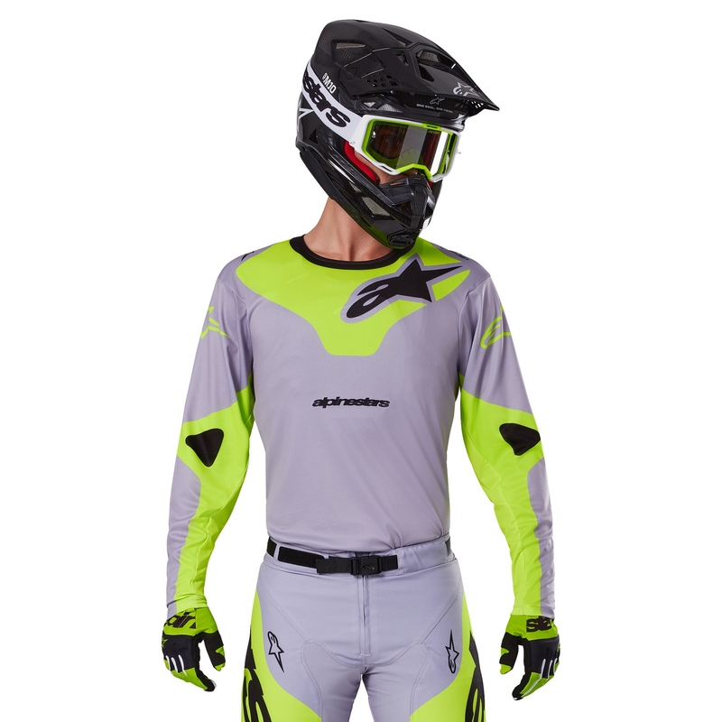 Tricou motocross Alpinestars Racer Veil gri-galben fluo