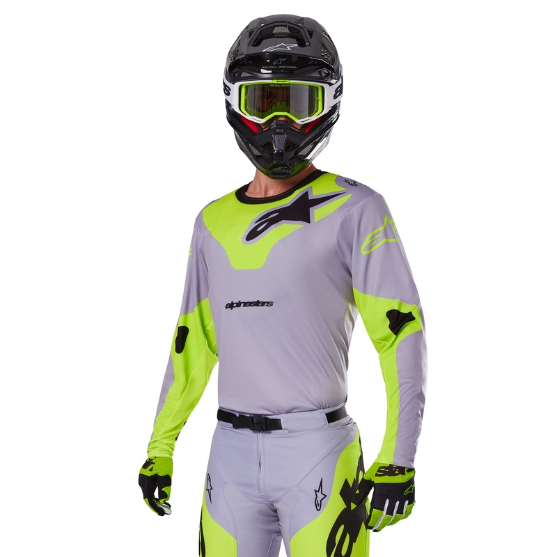 Tricou motocross Alpinestars Racer Veil gri-galben fluo
