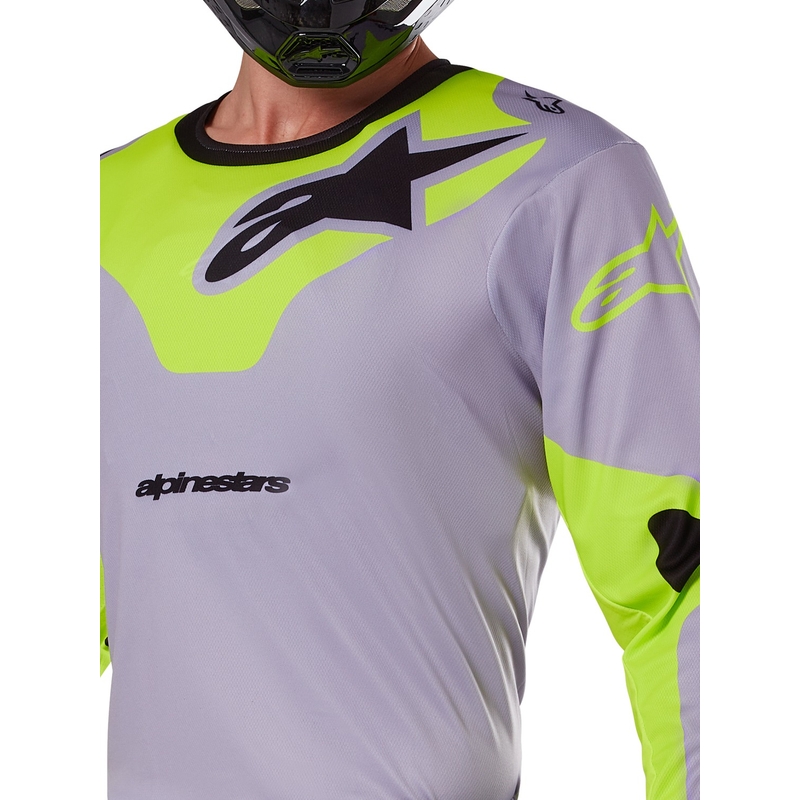 Tricou motocross Alpinestars Racer Veil gri-galben fluo