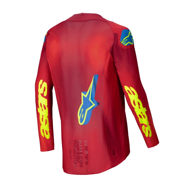 Tricou motocross Alpinestars Supertech Maker roșu-galben fluo