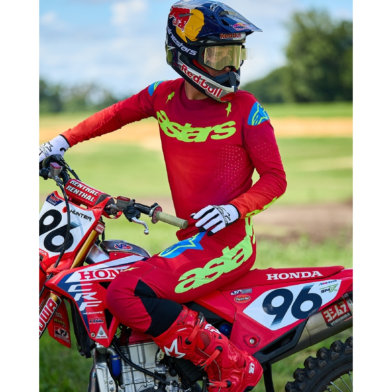 Tricou motocross Alpinestars Supertech Maker roșu-galben fluo