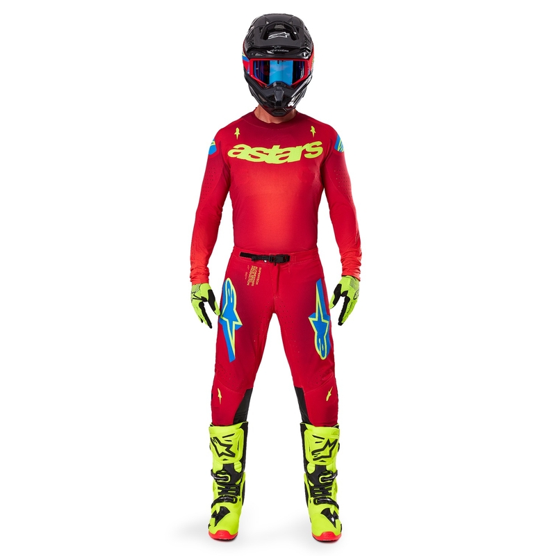 Tricou motocross Alpinestars Supertech Maker roșu-galben fluo