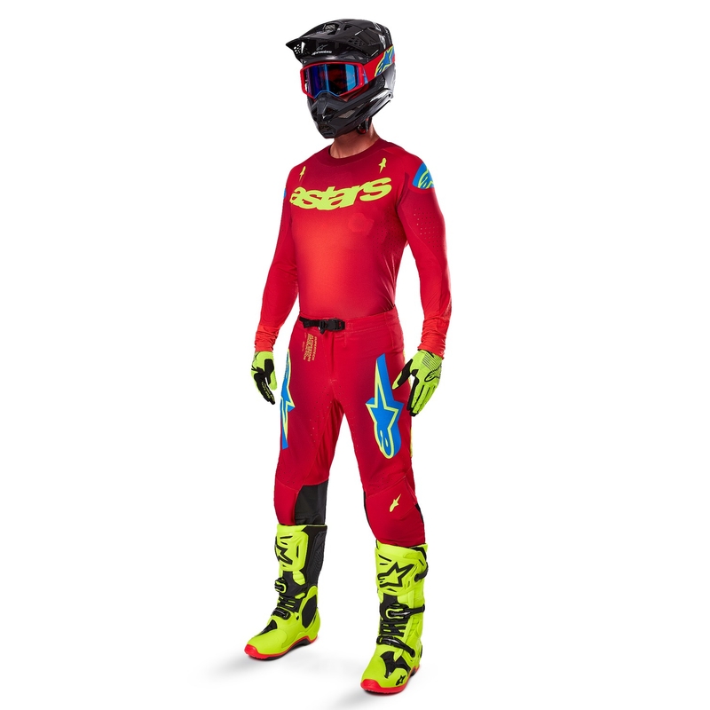 Tricou motocross Alpinestars Supertech Maker roșu-galben fluo