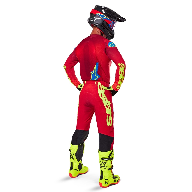 Tricou motocross Alpinestars Supertech Maker roșu-galben fluo