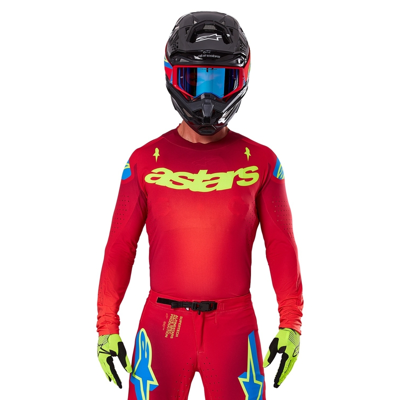 Tricou motocross Alpinestars Supertech Maker roșu-galben fluo