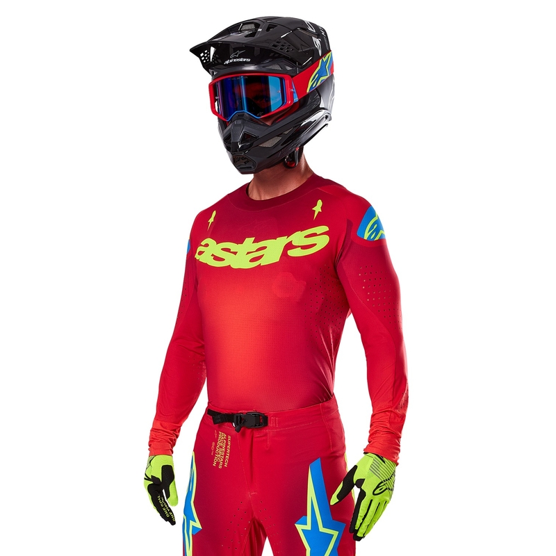 Tricou motocross Alpinestars Supertech Maker roșu-galben fluo