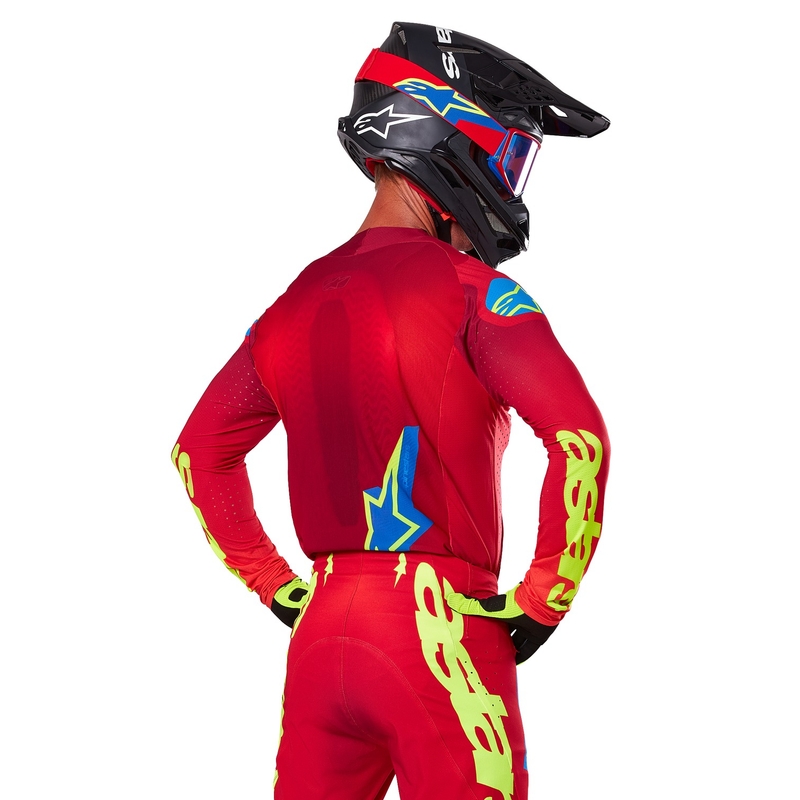 Tricou motocross Alpinestars Supertech Maker roșu-galben fluo