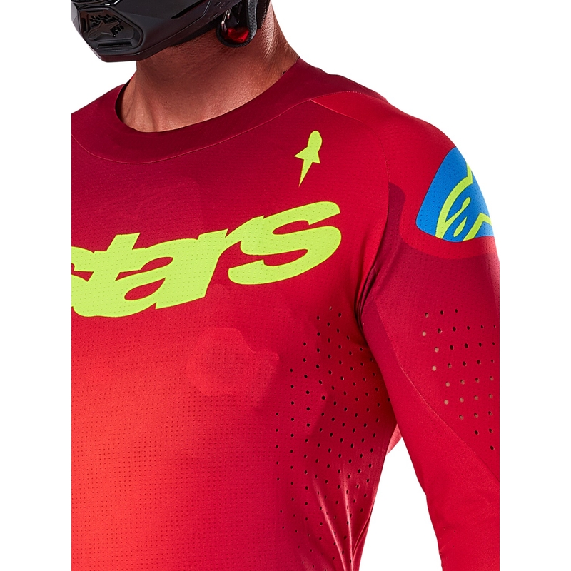 Tricou motocross Alpinestars Supertech Maker roșu-galben fluo