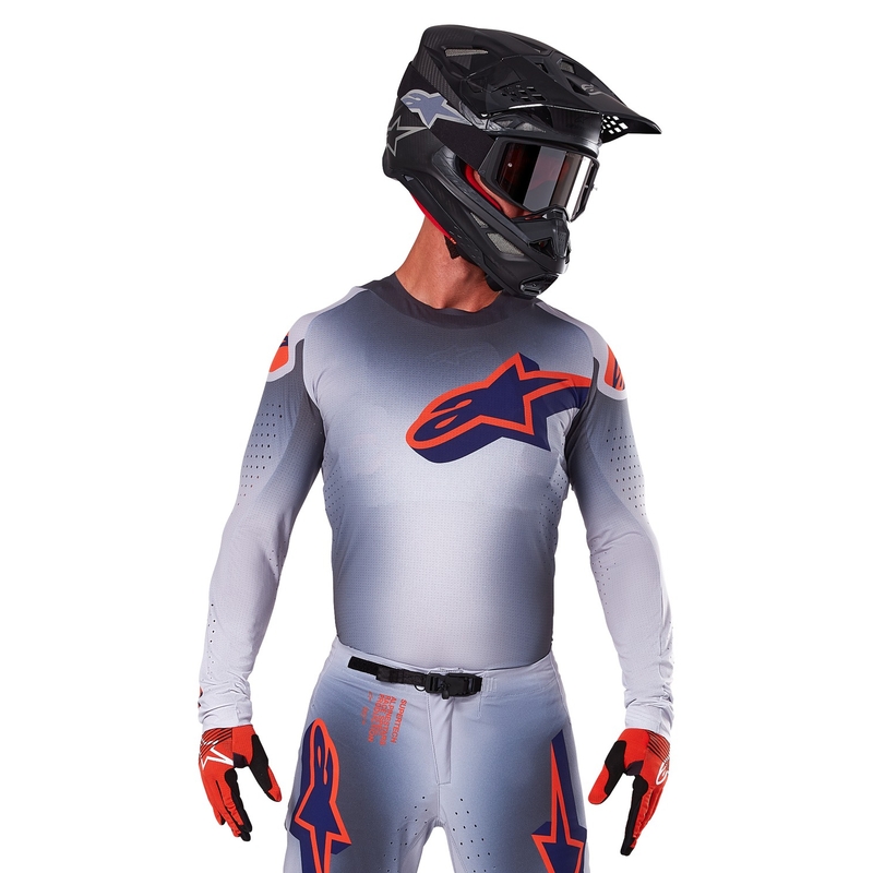 Tricou motocross Alpinestars Supertech Lipan gri-portocaliu fluo