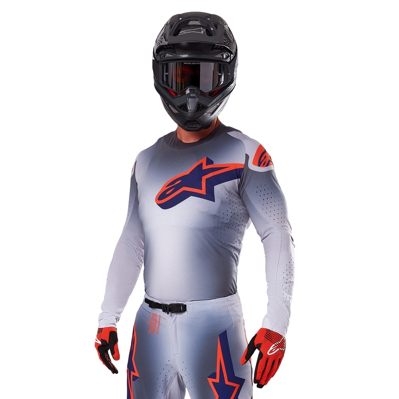 Tricou motocross Alpinestars Supertech Lipan gri-portocaliu fluo