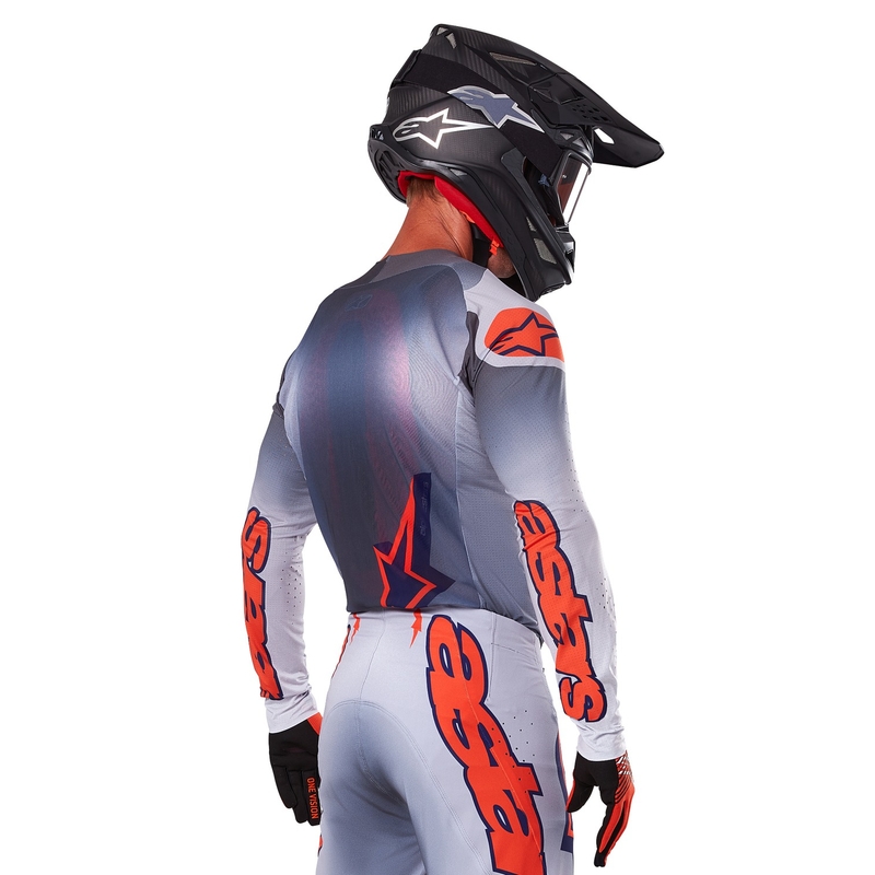 Tricou motocross Alpinestars Supertech Lipan gri-portocaliu fluo