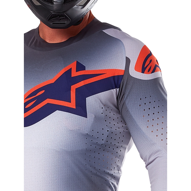 Tricou motocross Alpinestars Supertech Lipan gri-portocaliu fluo