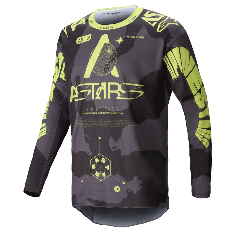 Tricou de motocross Alpinestars Racer Hollow, galben-fluo închis