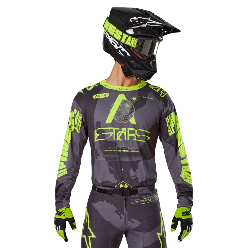 Tricou de motocross Alpinestars Racer Hollow, galben-fluo închis