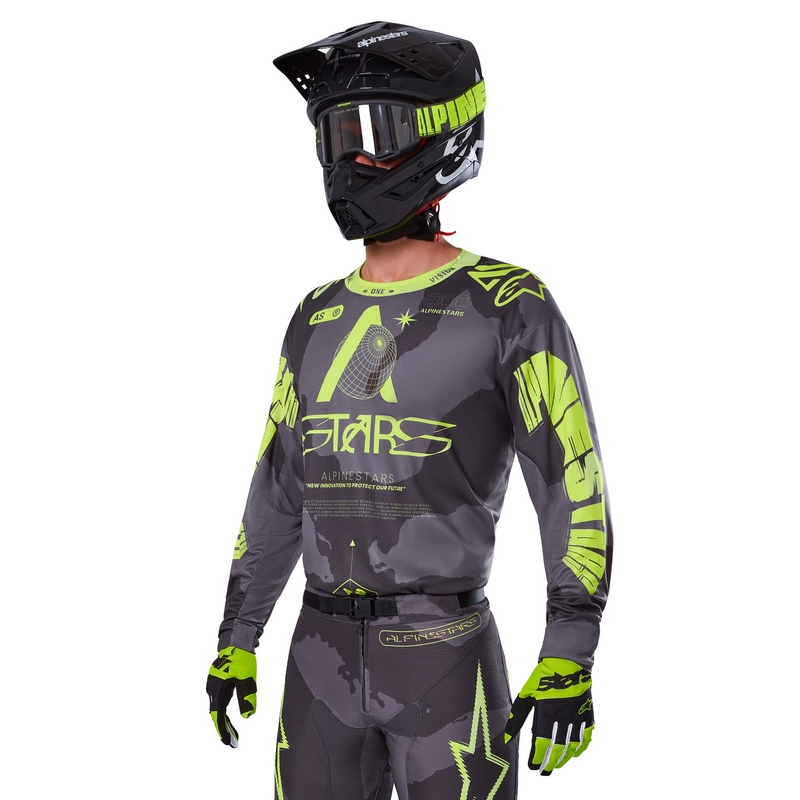 Tricou de motocross Alpinestars Racer Hollow, galben-fluo închis