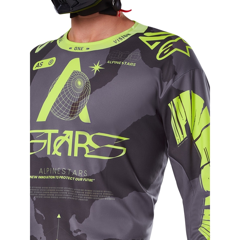 Tricou de motocross Alpinestars Racer Hollow, galben-fluo închis