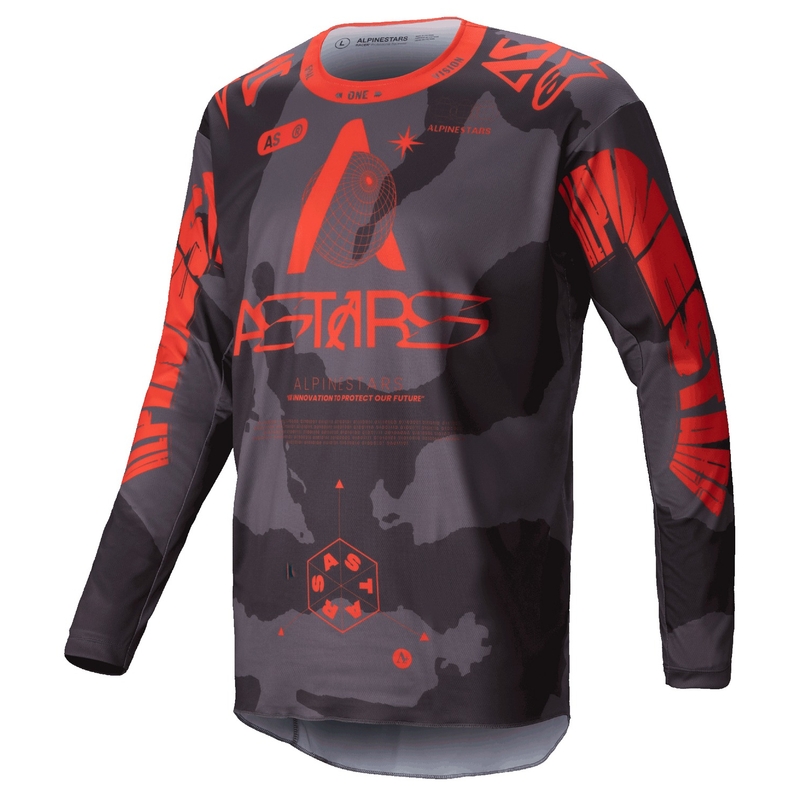 Tricou motocross Alpinestars Racer Hollow gri camo-portocaliu fluo