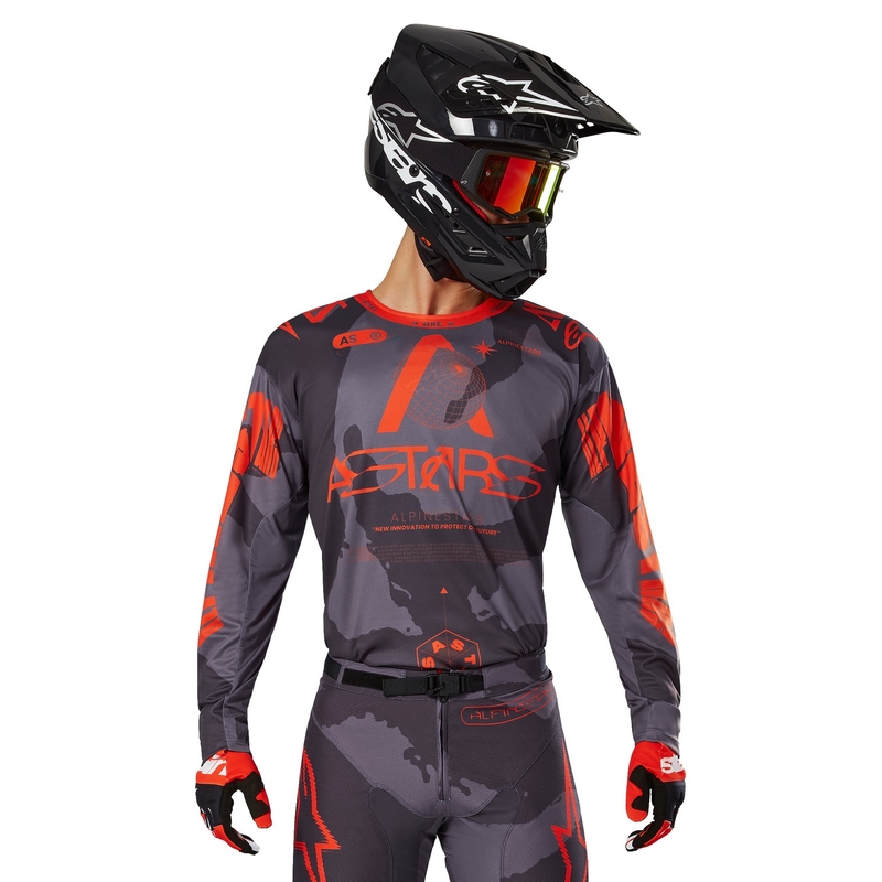 Tricou motocross Alpinestars Racer Hollow gri camo-portocaliu fluo
