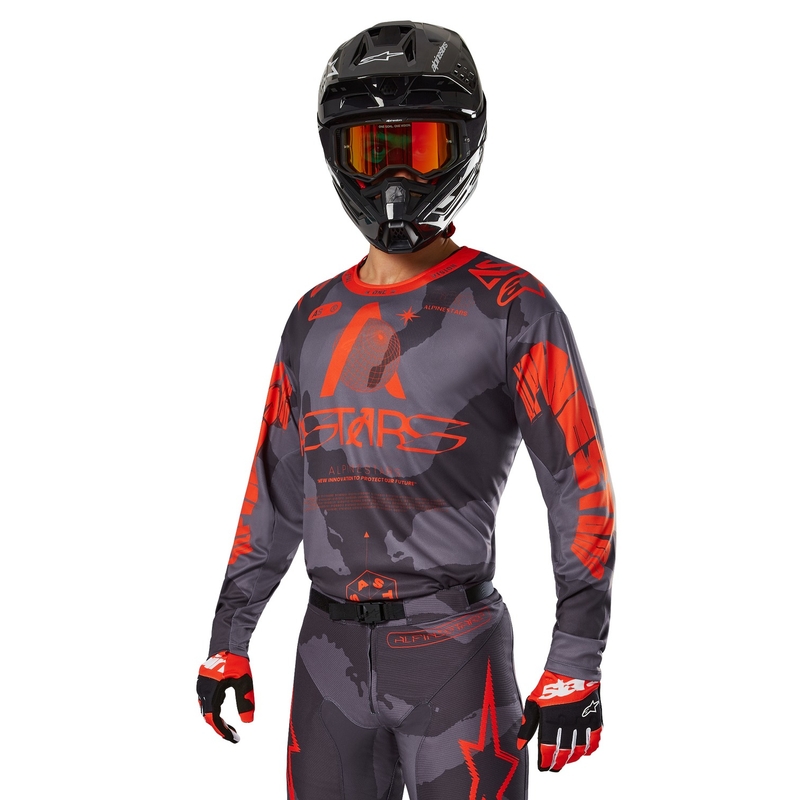 Tricou motocross Alpinestars Racer Hollow gri camo-portocaliu fluo