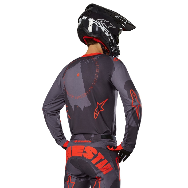 Tricou motocross Alpinestars Racer Hollow gri camo-portocaliu fluo