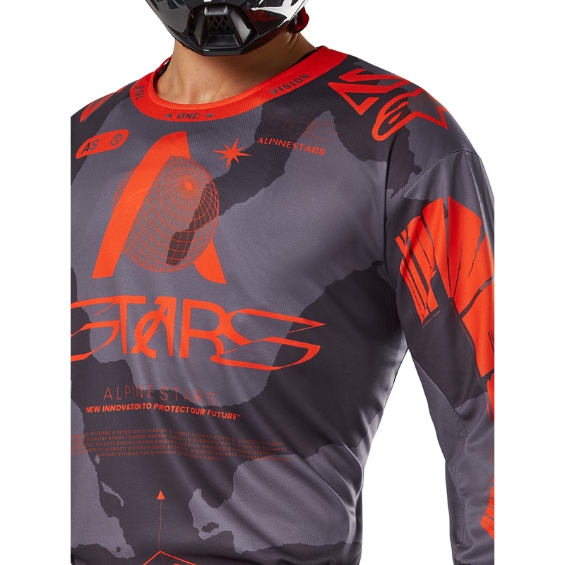 Tricou motocross Alpinestars Racer Hollow gri camo-portocaliu fluo
