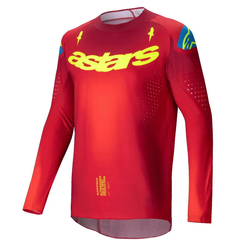 Tricou motocross Alpinestars Supertech Maker roșu-galben fluo